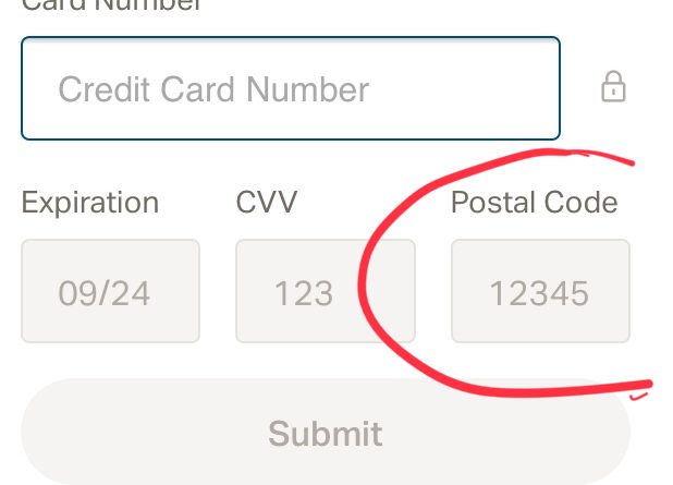 Credit Card Postal Code